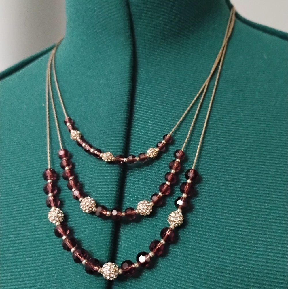 Anne Klein Gold-Tone Pave Fireball & Bead Layered Necklace NWT